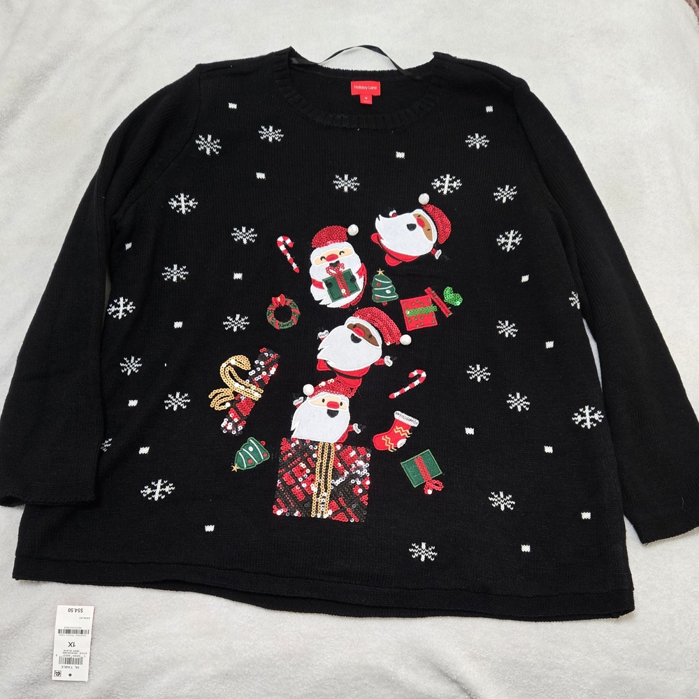Festive Black Christmas Sweater with Santa Design